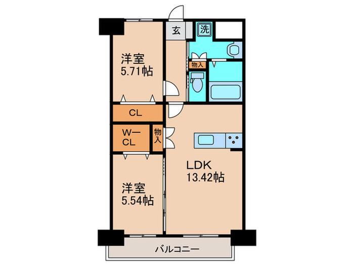 シュライン三ヶ森プレミアムレジデンス(2LDK/2階)の間取り写真