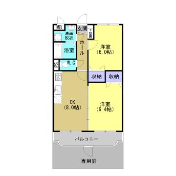 HILLS城山(2DK/1階)の間取り写真
