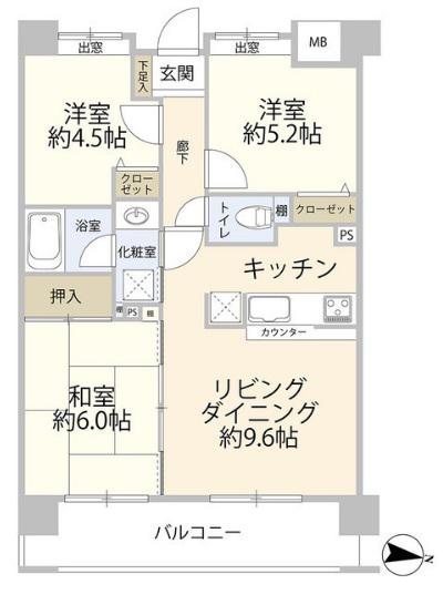 ダイアパレス川越西小仙波(3LDK/8階)の間取り写真