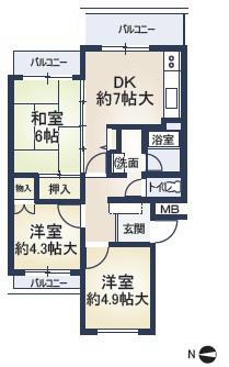 メゾン芝花(3DK/4階)の間取り写真