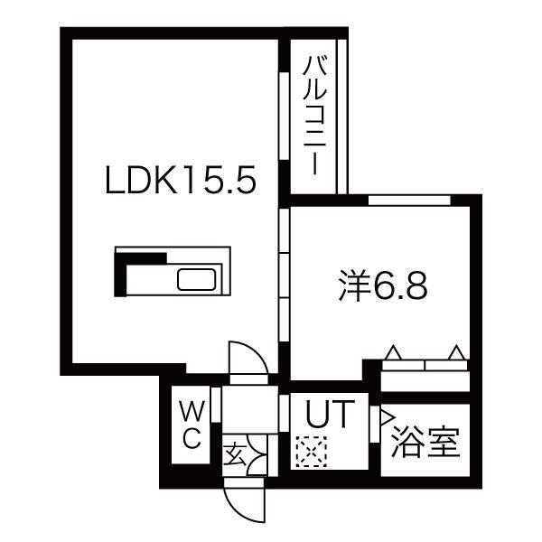フィーノW-FIVE(1LDK/2階)の間取り写真