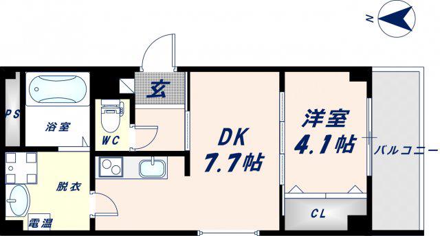 プリエール高井田(1DK/7階)の間取り写真