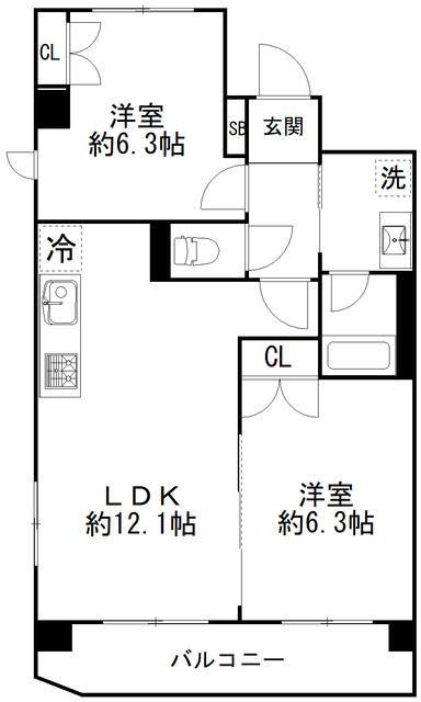 カルディア西馬込(2LDK/5階)の間取り写真
