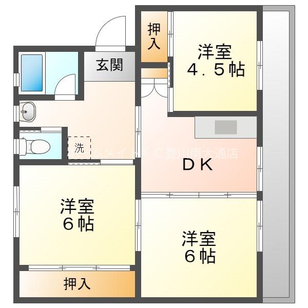 ビレッジハウス萩平 2号棟(3DK/1階)の間取り写真
