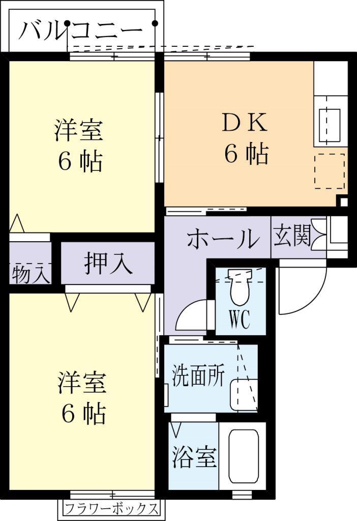 ファーストスクエアD(2DK/2階)の間取り写真