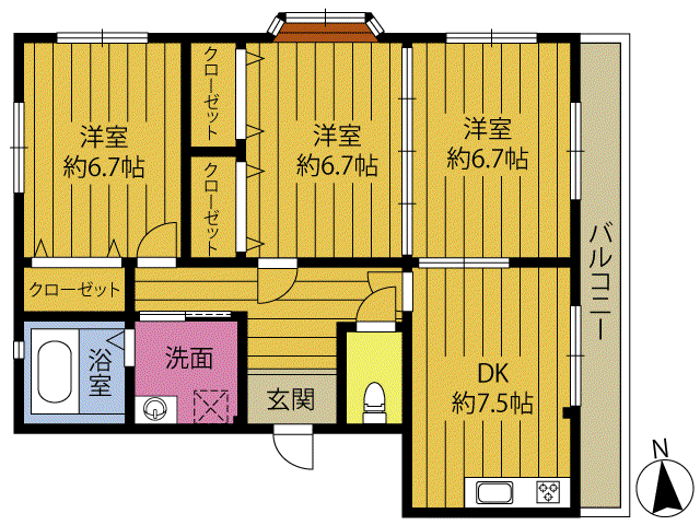 コーポまつかわ(3LDK/1階)の間取り写真