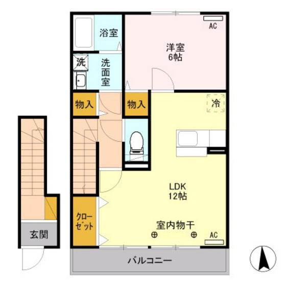 カギロイ・ノーラ(1LDK/2階)の間取り写真