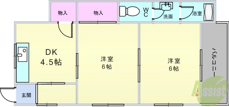 北条ハイムB棟(2DK/2階)の間取り写真
