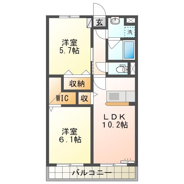 メルローズ寿北II(2LDK/3階)の間取り写真