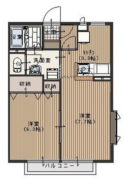 コンフォート毛呂山(1LDK/1階)の間取り写真