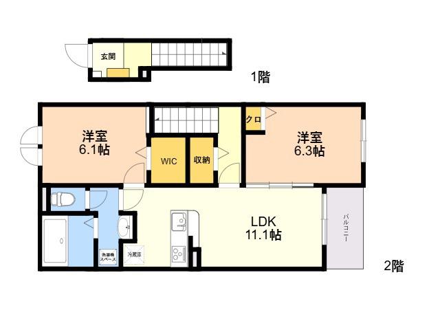 ウィスタリア Ⅰ(2LDK/2階)の間取り写真
