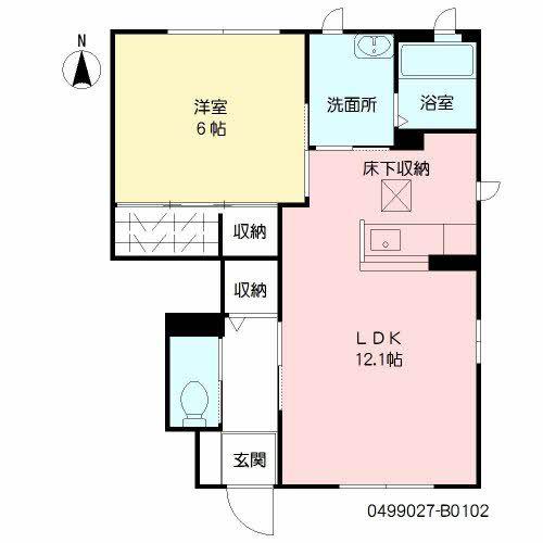 ディアスSAKAE B(1LDK/1階)の間取り写真
