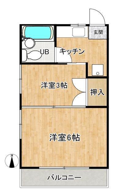 ソワサント(2K/1階)の間取り写真