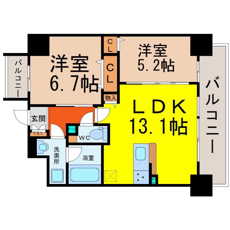 コンフォート城西(2LDK/3階)の間取り写真