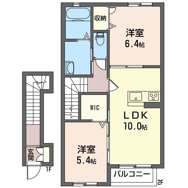 コート ヴェール II(2LDK/2階)の間取り写真