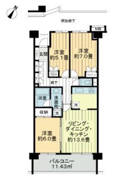 ヒルズ用賀トーキョウユーシティ(3LDK/5階)の間取り写真