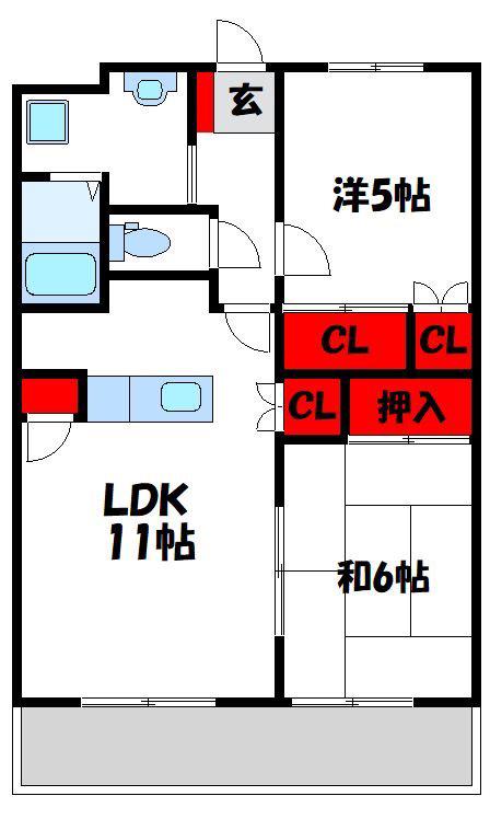 ブルーパレスナカノ・かべぬりの里(2LDK/1階)の間取り写真
