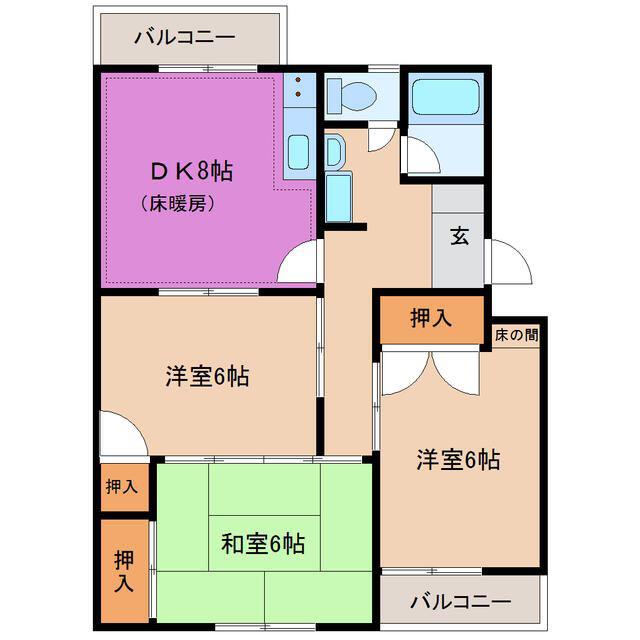 コンチネンタル布瀬I(3DK/4階)の間取り写真