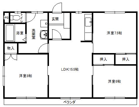 本庄第2アパート(3LDK/1階)の間取り写真