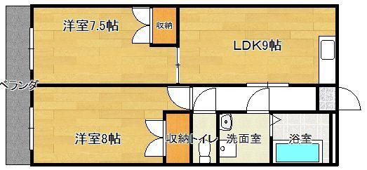 グランドヒル野中(2LDK/5階)の間取り写真