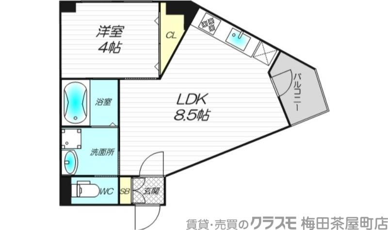 LUXE梅田西(1LDK/4階)の間取り写真