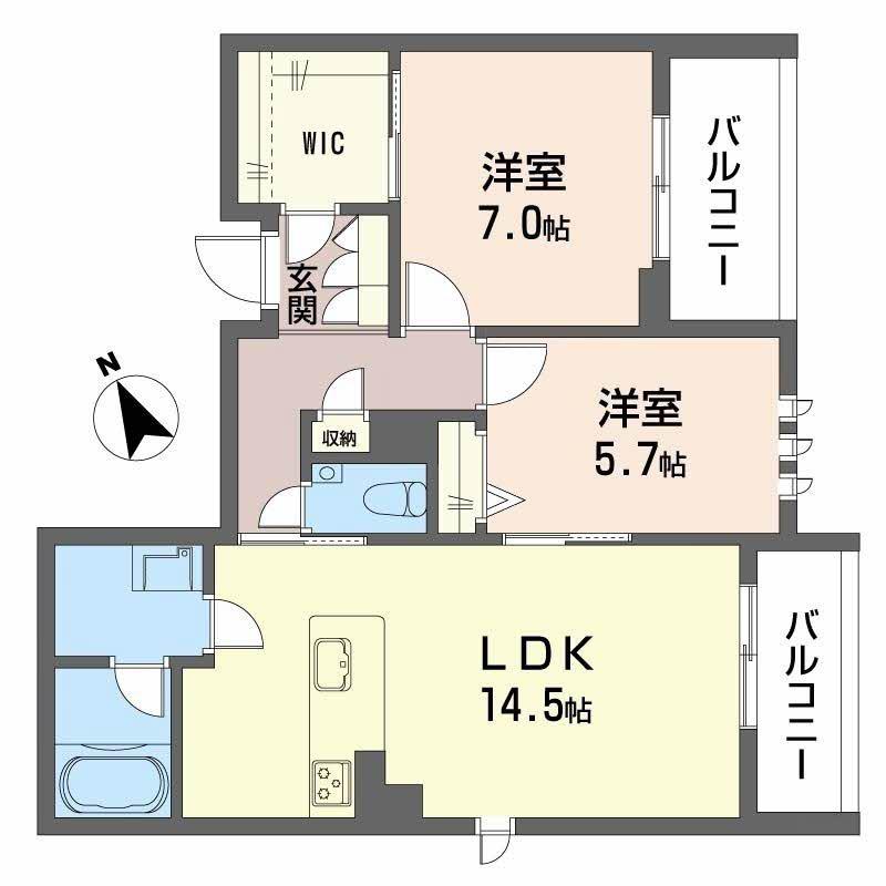 エリーズコート 宇宿(2LDK/2階)の間取り写真