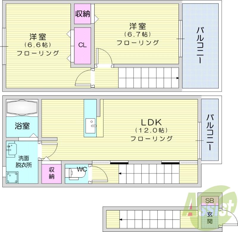 エクシード武隈Ⅱ(2LDK/2階)の間取り写真