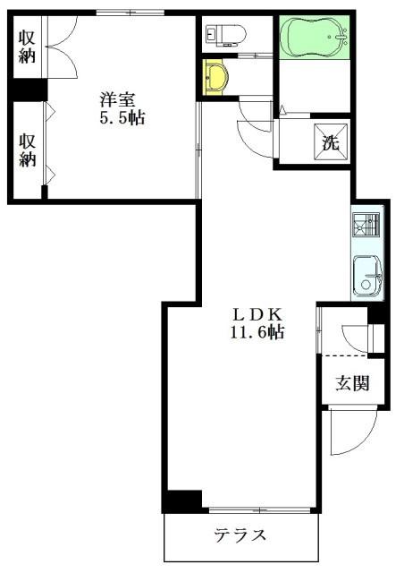 QUATRE FEUILLES(1LDK/1階)の間取り写真