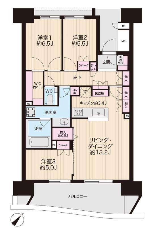 HARUMI FLAG SEA VILLAGE E棟 E(3LDK/4階)の間取り写真