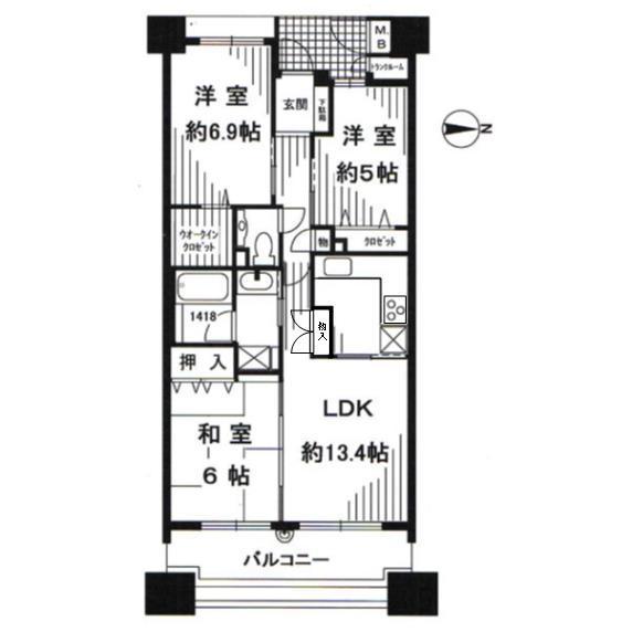 ディアステージ堺町錦(3LDK/11階)の間取り写真