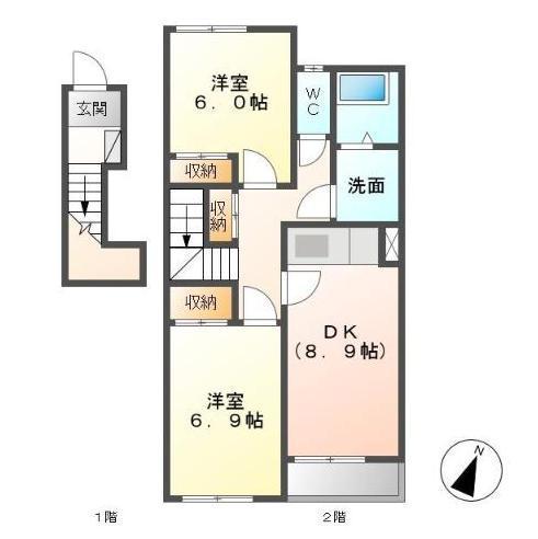 CASA I(2DK/2階)の間取り写真