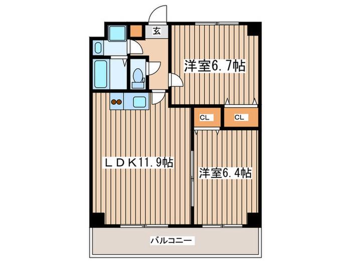 CASA FELICE(2LDK/3階)の間取り写真