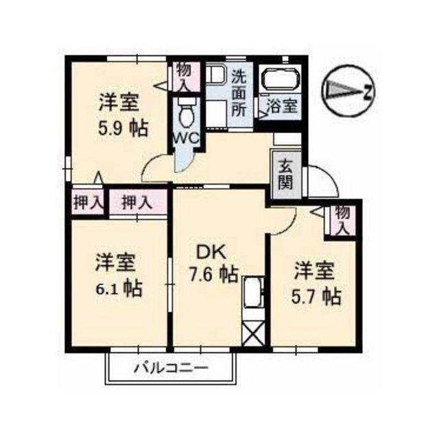 ラシェットエムザC棟(3DK/1階)の間取り写真