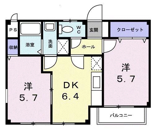 コンチェルト(2DK/2階)の間取り写真