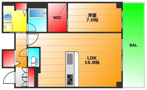 ブラービ南堀江(1LDK/15階)の間取り写真