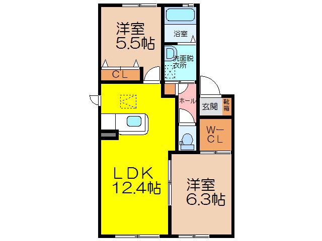ウエストヴィレッヂ(2LDK/1階)の間取り写真