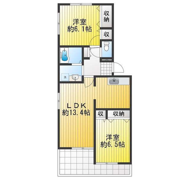 サンウェル 南棟(2LDK/1階)の間取り写真