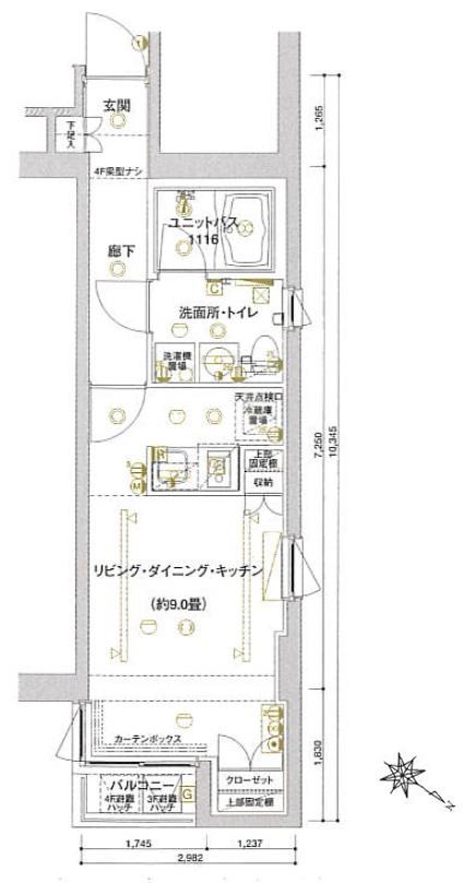 グランティアラ武蔵小山(ワンルーム/3階)の間取り写真