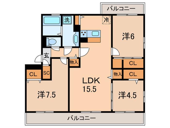 TORTUGA C(3LDK/3階)の間取り写真