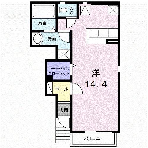 ドゥ・プランタン(ワンルーム/1階)の間取り写真