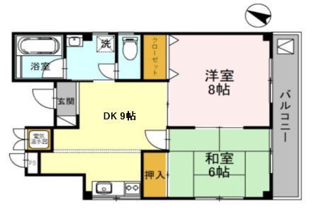 ローテローゼ久寿川(2DK/2階)の間取り写真