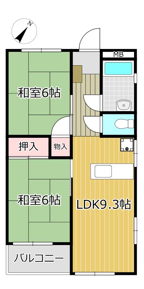 青葉山ハイツ(2LDK/1階)の間取り写真
