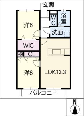 ソフィア B棟(2LDK/1階)の間取り写真