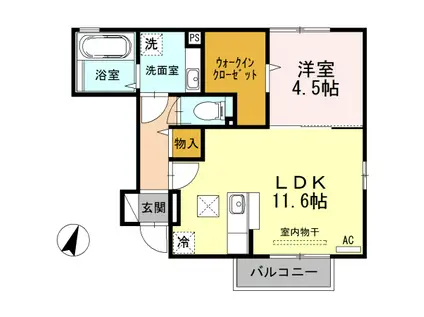 グランステージ上木戸B 102(1LDK/1階)の間取り写真