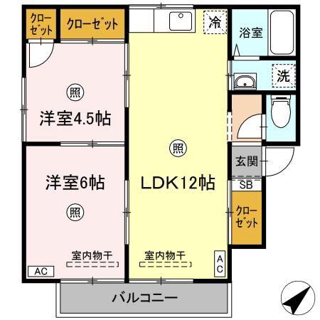 プレジールスミダB棟(2LDK/2階)の間取り写真