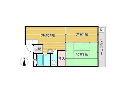 マンション入福(2DK/4階)の間取り写真