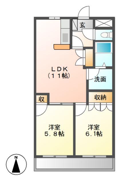 グランメール(2LDK/1階)の間取り写真