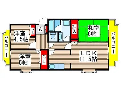 パイン・フレア(3LDK/2階)の間取り写真