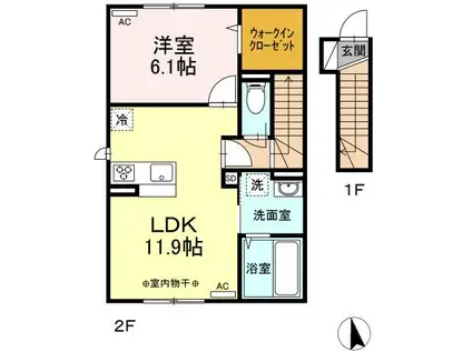 D-ROOMISHIEII(1LDK/2階)の間取り写真