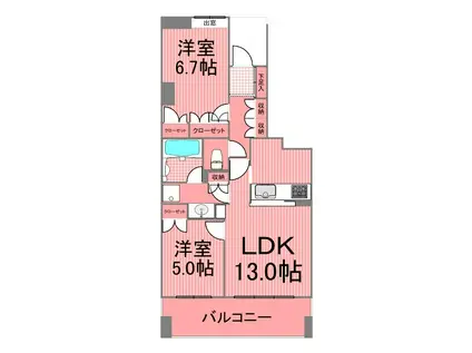 クリオ黄金町弐番館(2LDK/5階)の間取り写真